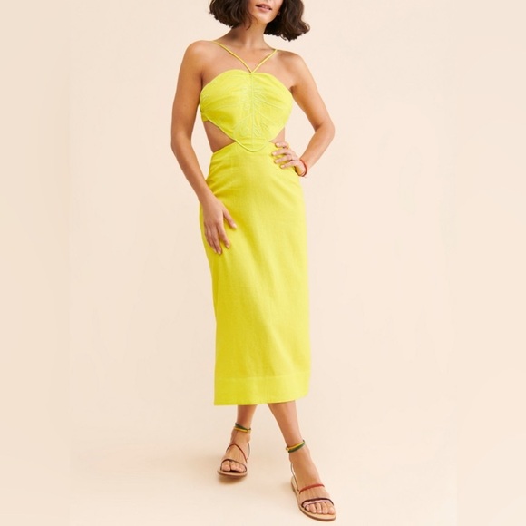 Farm Rio Monstera Open-Back Halter Linen Blend Midi Dress Size L - Picture 11 of 14